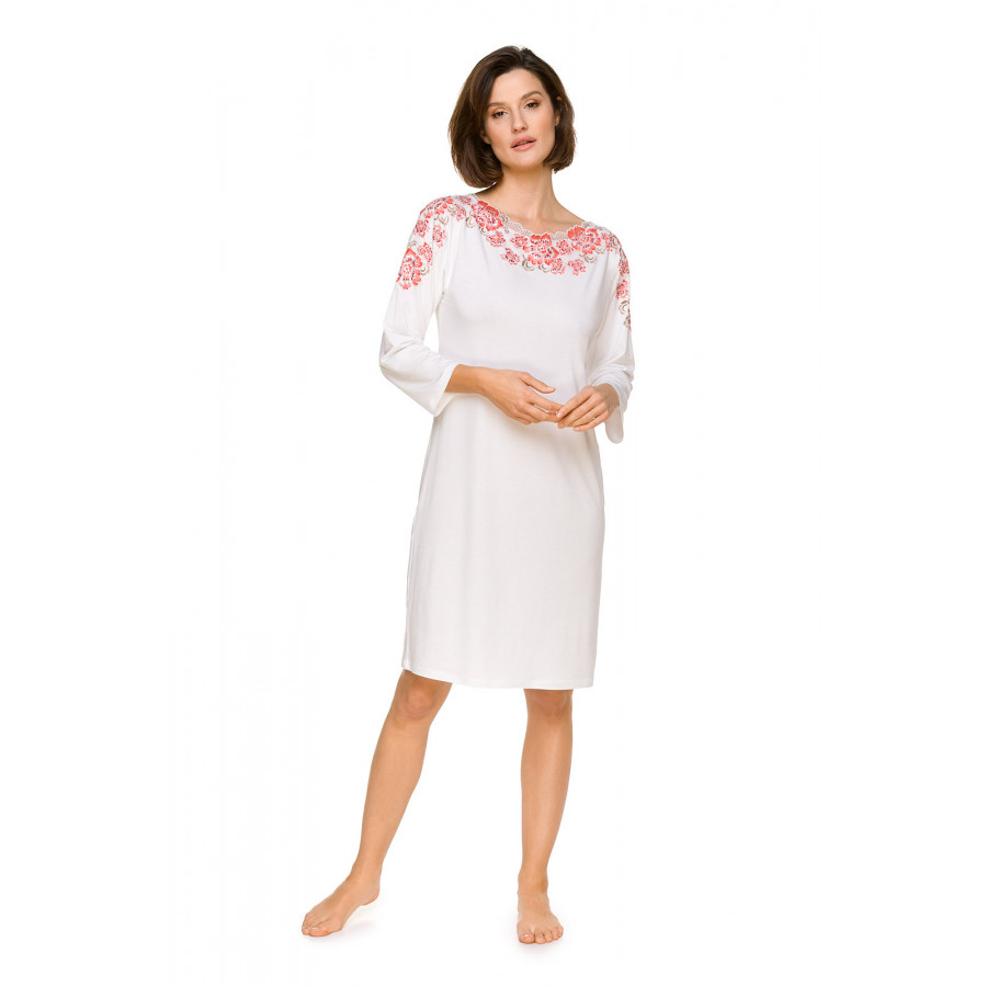 Tunic-style nightdress with slash neck enhanced with pretty floral lace - Coemi-lingerie