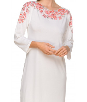 Tunic-style nightdress with slash neck enhanced with pretty floral lace - Coemi-lingerie