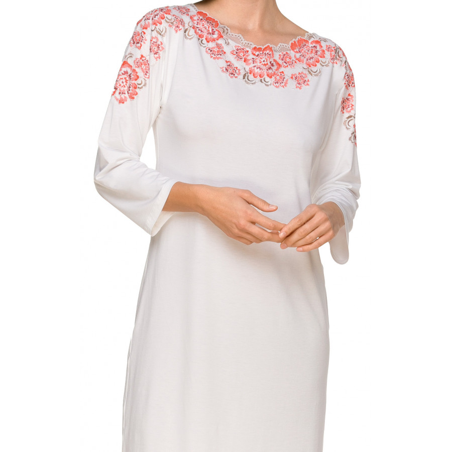 Tunic-style nightdress with slash neck enhanced with pretty floral lace - Coemi-lingerie