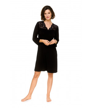 Pretty micromodal and embroidery nightdress with three-quarter-length sleeves and V-neck