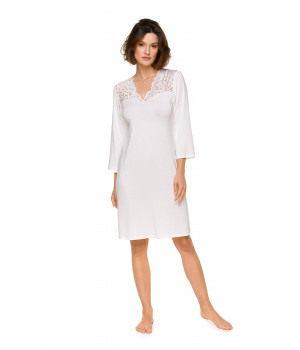 Pretty micromodal and embroidery nightdress with three-quarter-length sleeves and V-neck - Coemi-lingerie