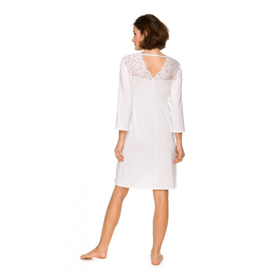 Jolie chemise de nuit manches ¾ en micromodal et broderie, décolleté en V - Coemi-lingerie