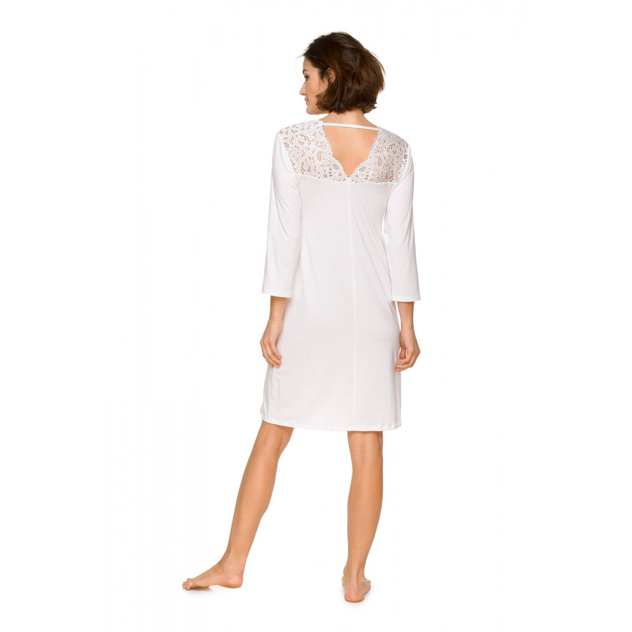 Pretty micromodal and embroidery nightdress with three-quarter-length sleeves and V-neck - Coemi-lingerie