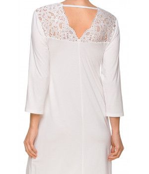 Jolie chemise de nuit manches ¾ en micromodal et broderie, décolleté en V - Coemi-lingerie