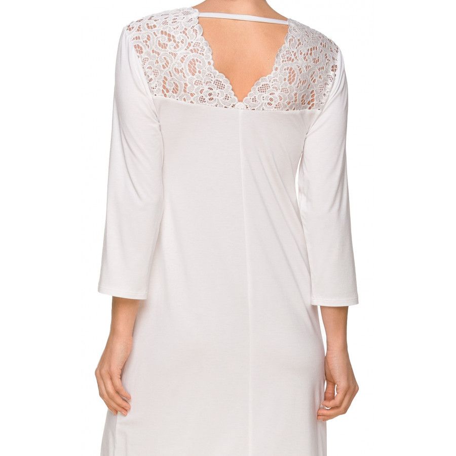 Jolie chemise de nuit manches ¾ en micromodal et broderie, décolleté en V - Coemi-lingerie