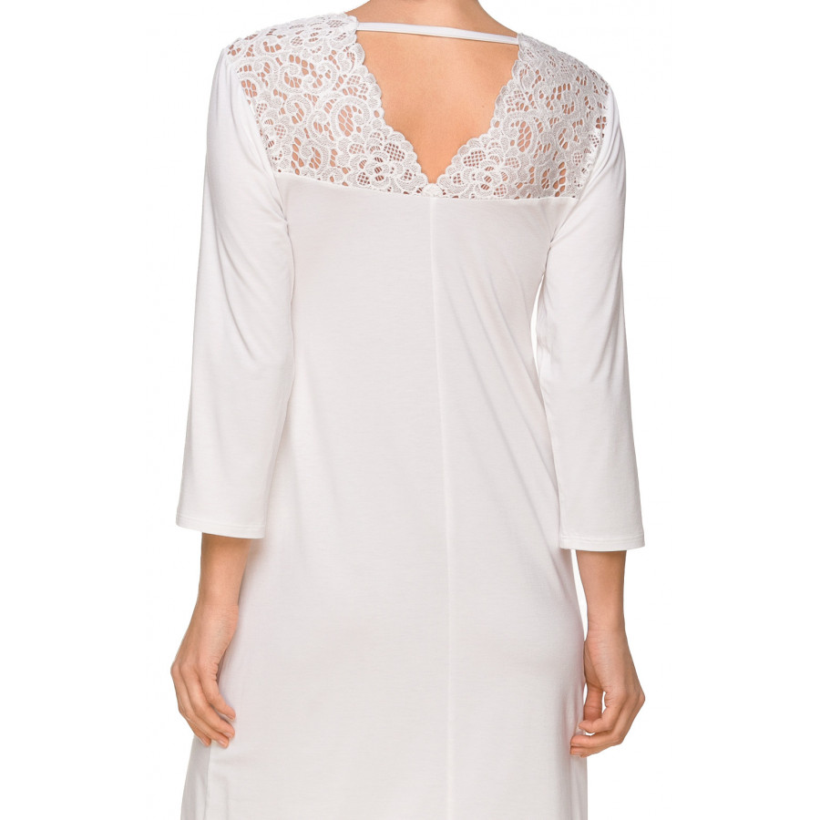 Pretty micromodal and embroidery nightdress with three-quarter-length sleeves and V-neck - Coemi-lingerie