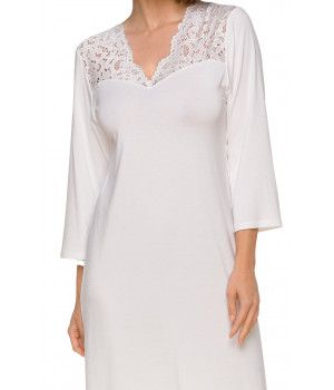 Jolie chemise de nuit manches ¾ en micromodal et broderie, décolleté en V - Coemi-lingerie