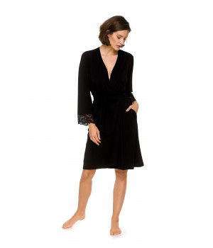 Elegant micromodal dressing gown with embroidery at the back, cut just above the knee