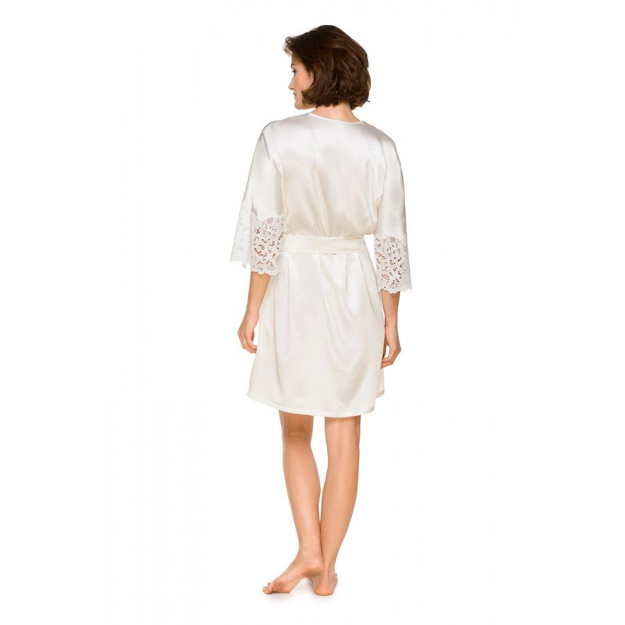 Déshabillé en satin arrivant mi-cuisse, broderie romantique sur les manches ¾ - Coemi-lingerie