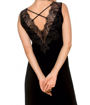 Chemise de nuit / robe d'intérieur en micromodal sans manches, juxtaposition de dentelle - Coemi-lingerie