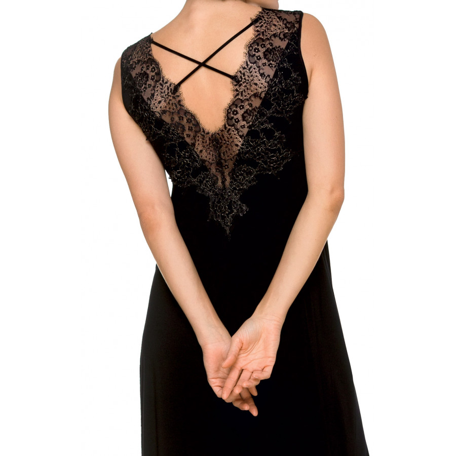 Chemise de nuit / robe d'intérieur en micromodal sans manches, juxtaposition de dentelle - Coemi-lingerie