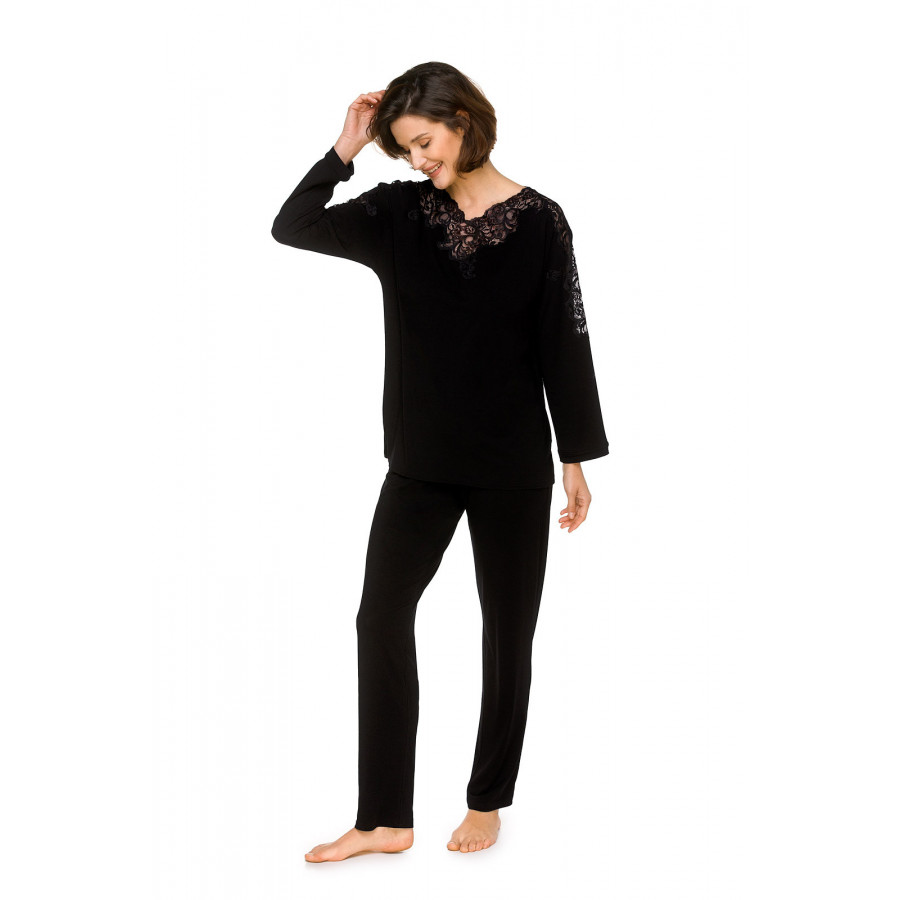 Pyjamas/loungewear outfit in micromodal fabric, loose-fitting top with long sleeves - Coemi-lingerie