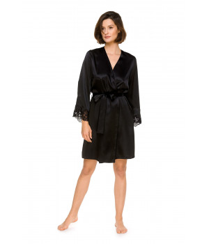 Silky satin and lace dressing gown, cut just above the knee  - Coemi-lingerie