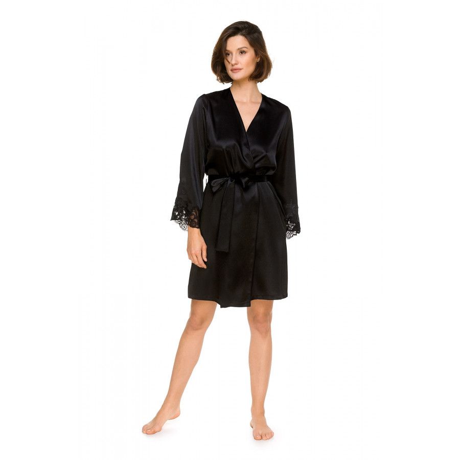 Silky satin and lace dressing gown, cut just above the knee  - Coemi-lingerie