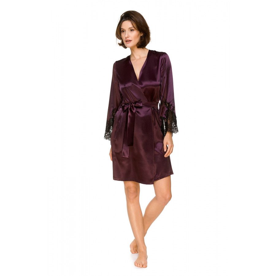 Kimono aus Satin und Spitze in Knielänge mit ausgestellten Ärmeln  - Coemi-lingerie