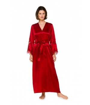 Chic and ultra glamorous long-sleeve maxi dressing gown in satin and lace