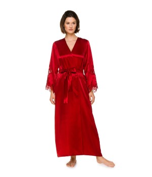 Deshabillé maxi de satén y encaje, mangas largas, glamour sofisticado