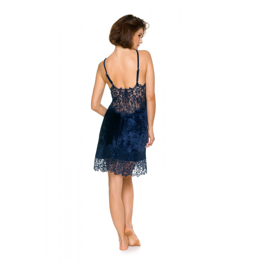 Pretty little negligee with thin straps in velvety bamboo fibre and lace - Coemi-lingerie