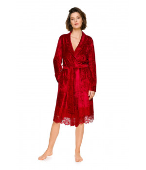 Pretty soft and cosy mid-length dressing gown in velvety bamboo fibre and lace - Coemi-lingerie