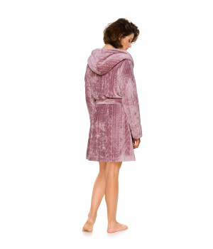 Pretty mid-length dressing gown in velvety fabric with a shawl collar and wide hood - Coemi-lingerie