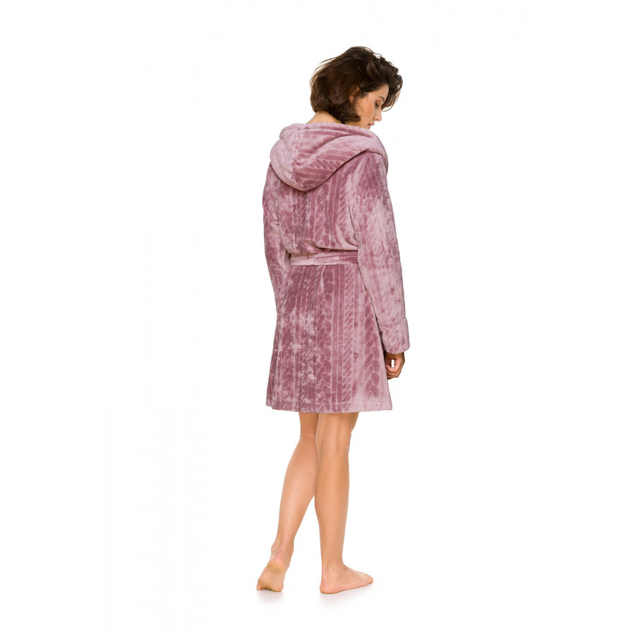 Pretty mid-length dressing gown in velvety fabric with a shawl collar and wide hood - Coemi-lingerie