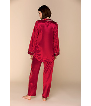 Satin pyjamas, shirt-style top with edging around the collar, pockets and sleeves - Coemi-lingerie