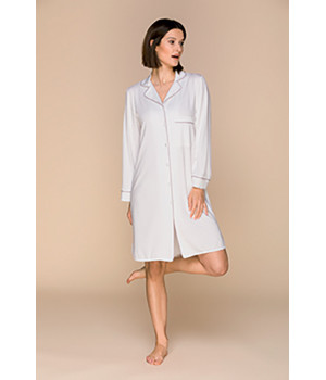 Shirt-style long-sleeve long nightshirt, buttoned all the way up - Coemi-lingerie