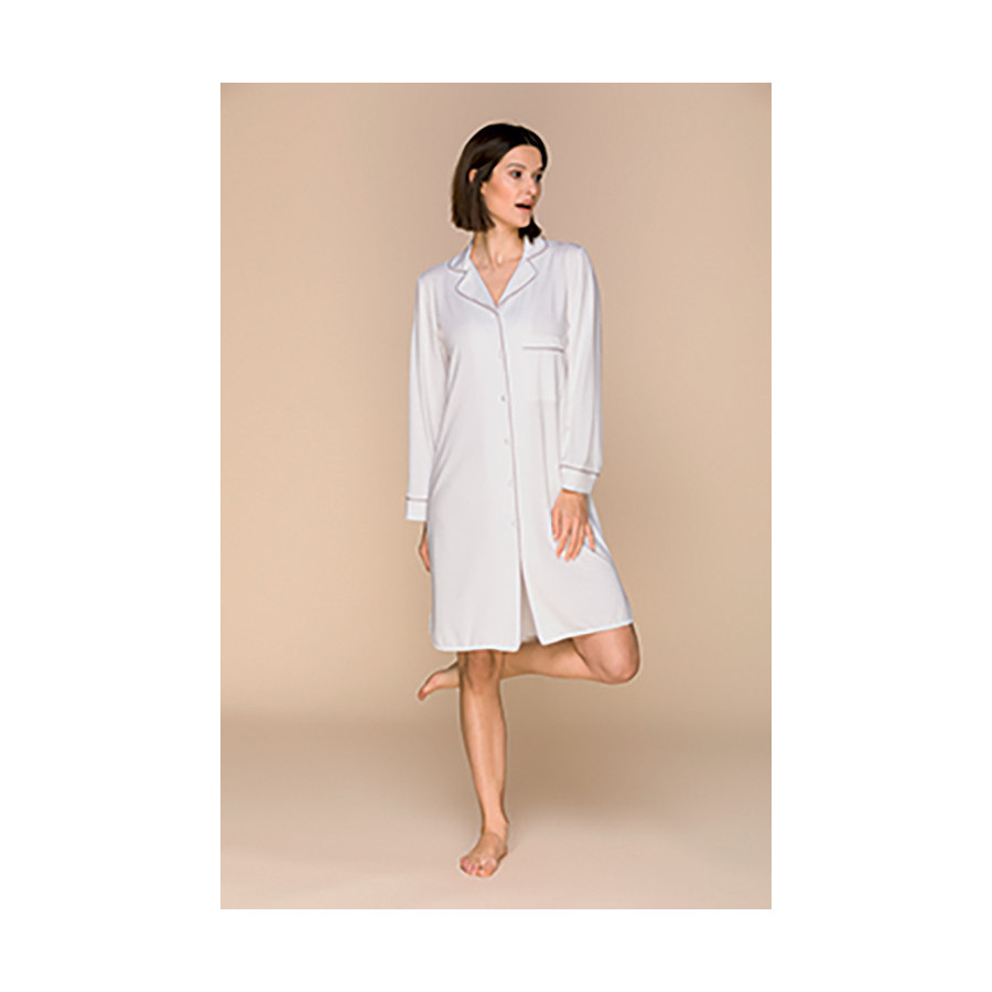 Shirt-style long-sleeve long nightshirt, buttoned all the way up - Coemi-lingerie