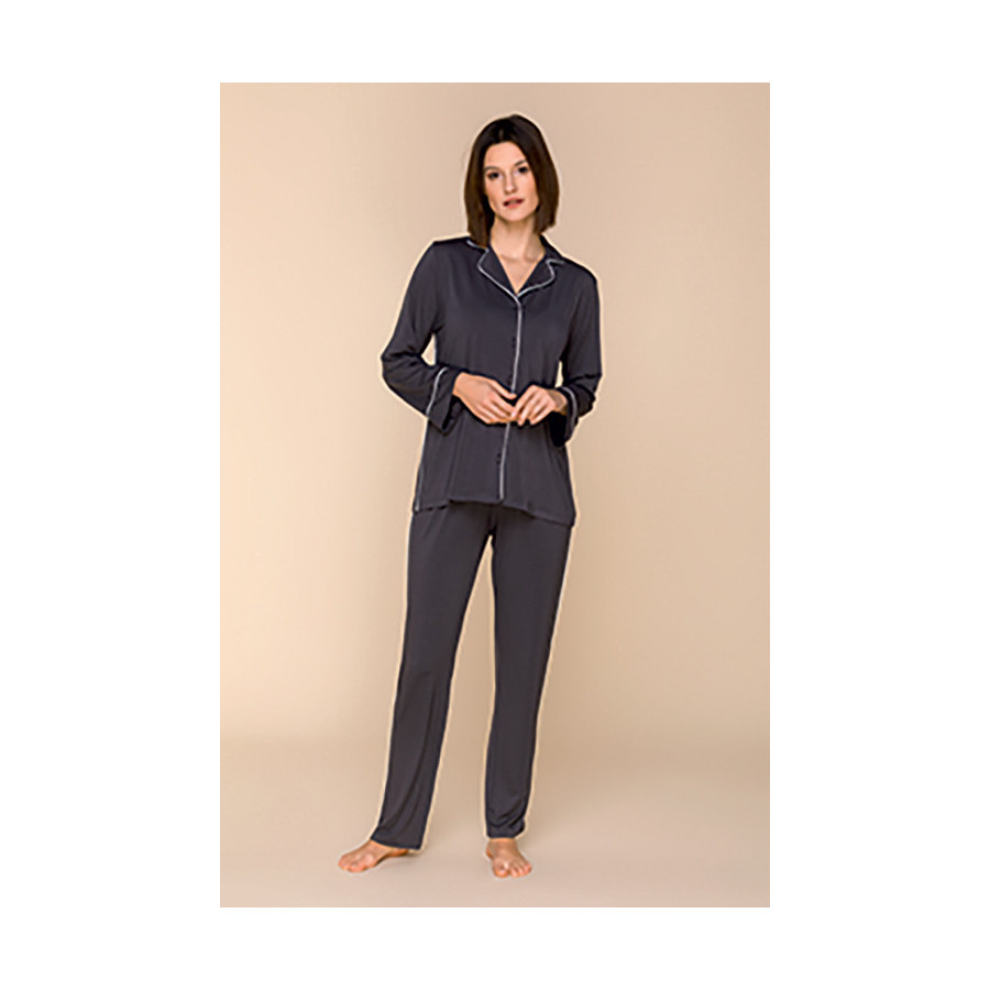 2-piece pyjamas in micromodal fabric with a shirt-style top and loose-fitting, straight-cut bottoms - Coemi-lingerie