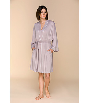 Soft and flowing mid-length micromodal dressing gown with long, batwing sleeves - Coemi-lingerie