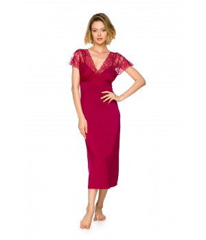 Long, calf-length nightdress with short sleeves enhanced with lace - Coemi-lingerie