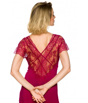 Long, calf-length nightdress with short sleeves enhanced with lace - Coemi-lingerie