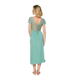 Longue chemise de nuit  arrivant aux mollets, manches courtes ourlées de dentelle - Coemi-lingerie
