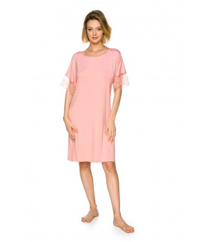 Long T-shirt-style nightdress with round neck and short sleeves trimmed with lace - Coemi-lingerie