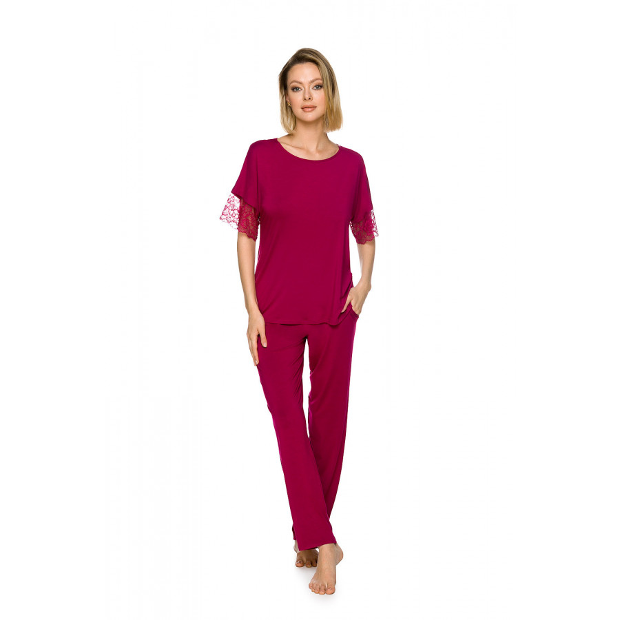 Zweiteiliger Pyjama aus Micromodal mit T-Shirt mit kurzen Ärmeln und langer, fließender Hose - Coemi-lingerie