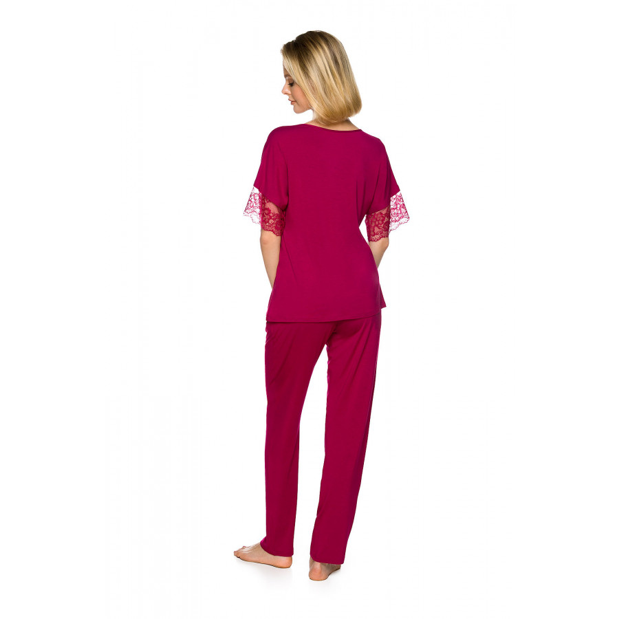 Zweiteiliger Pyjama aus Micromodal mit T-Shirt mit kurzen Ärmeln und langer, fließender Hose - Coemi-lingerie