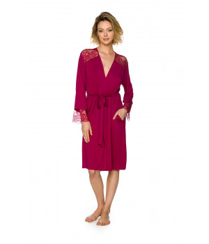 Pretty mid-length micromodal dressing gown with lace enhancing the shoulders and cuffs
