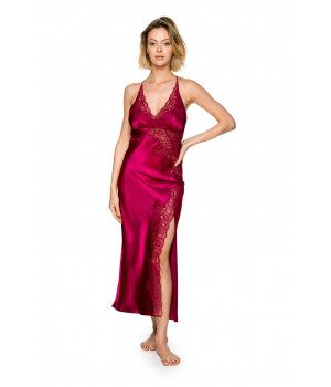 A knock-out long satin nightdress with thin, criss-cross straps at the back and beautiful lace - Coemi-lingerie