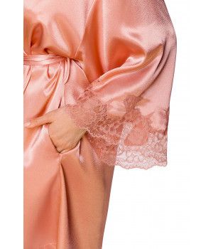 Schöner kurzer Kimono aus seidenweichem Satin mit Spitze und Fledermausärmeln - Coemi-lingerie