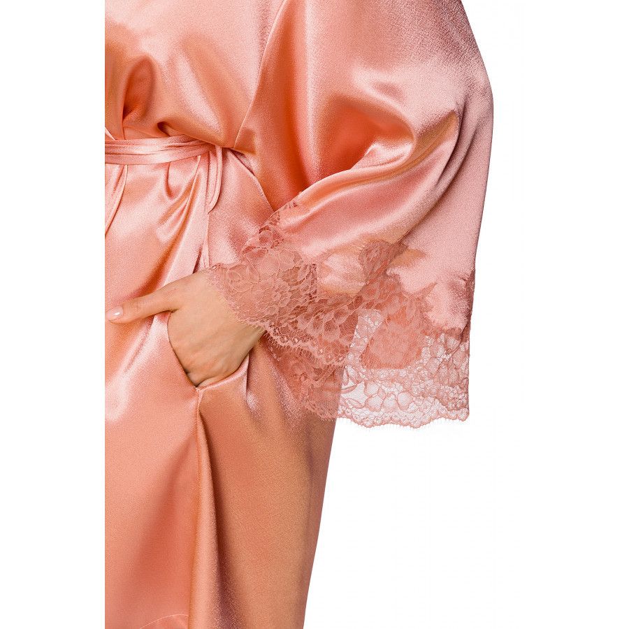 Schöner kurzer Kimono aus seidenweichem Satin mit Spitze und Fledermausärmeln - Coemi-lingerie