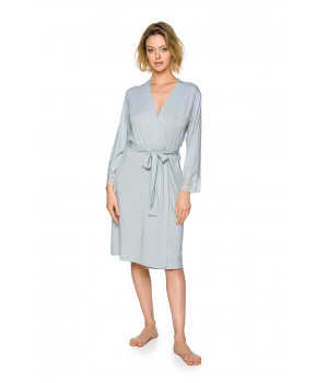 Light and flowing mid-length, long-sleeve dressing gown in micromodal and lace - Coemi-lingerie