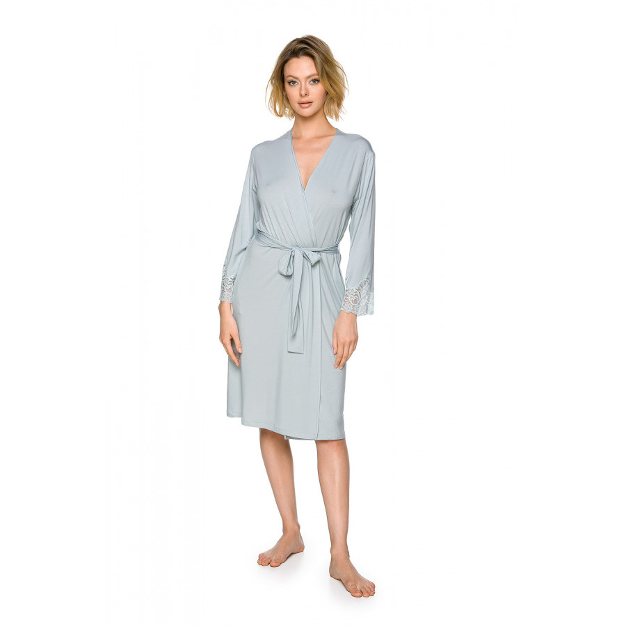 Light and flowing mid-length, long-sleeve dressing gown in micromodal and lace - Coemi-lingerie