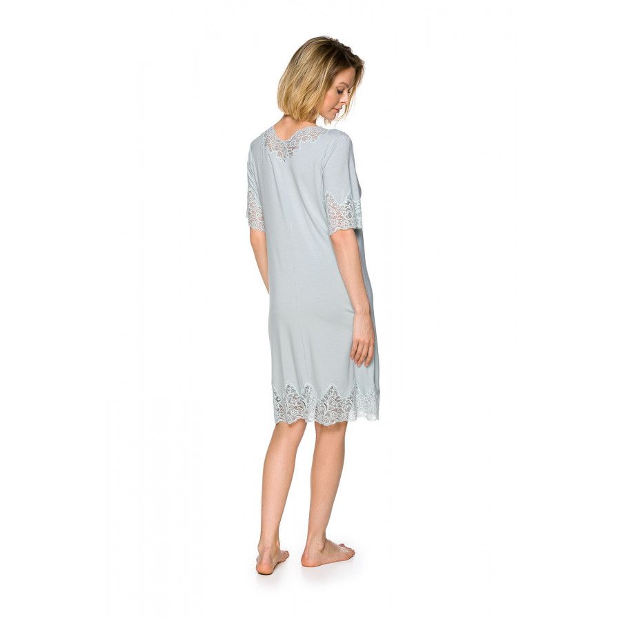 Langes Schlafshirt mit Rundhalsausschnitt, ¾-Ärmeln und Spitze - Coermi-lingerie