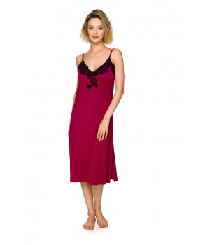 Elegant nightdress, cut below the knee with thin straps and lace