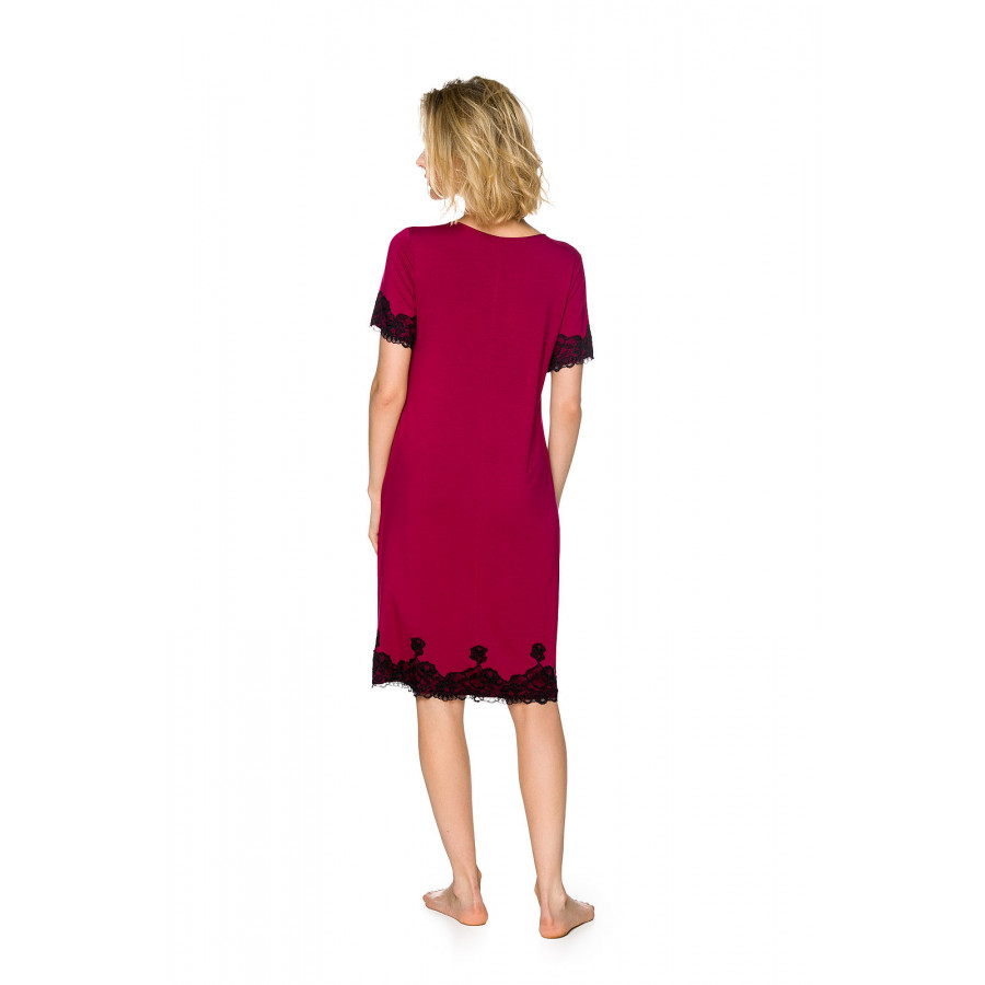 Short-sleeved, tunic-style, mid-length nightdress in micromodal and lace  - Coemi-lingerie