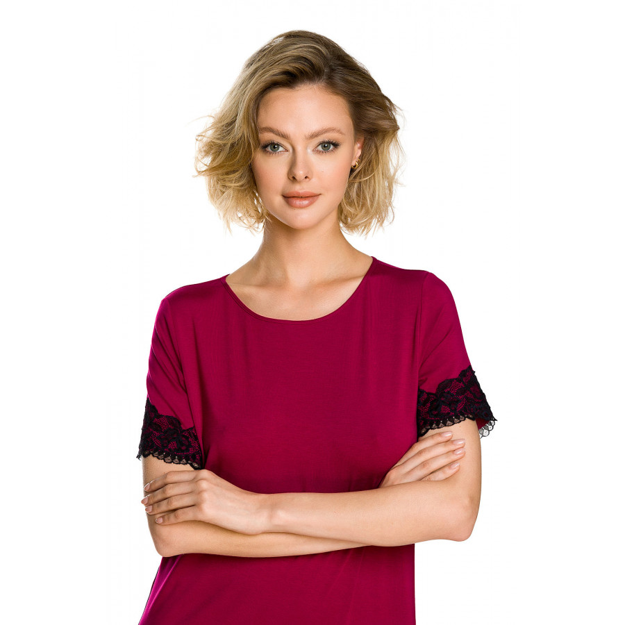 Short-sleeved, tunic-style, mid-length nightdress in micromodal and lace  - Coemi-lingerie