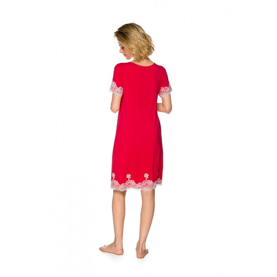 Chemise de nuit mi-longue style tunique en micromodal et dentelle, manches courtes - Coemi-lingerie