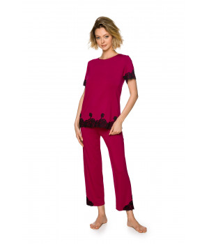 2-piece pyjamas in micromodal and lace with short sleeves and a round neck - Coemi-lingerie