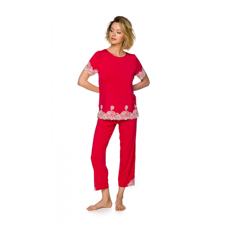 Ensemble pyjama 2 pièces en micromodal et dentelle, manches courtes et col rond - Coemi-lingerie