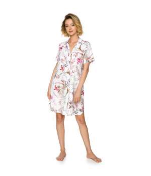 Nightshirt-style micromodal nightdress with short sleeves and a romantic floral print